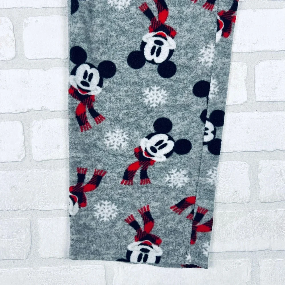 Disney Mickey Mouse Holiday Fleece Pajama Pants Gray Buffalo Plaid Medium - Picture 3 of 11